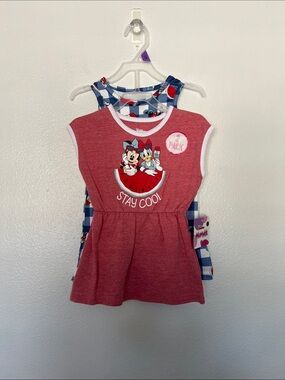 NWT Disney Girls' Set of 2 Minnie Mouse Pink Red and Blue Dress Duo sz 12m